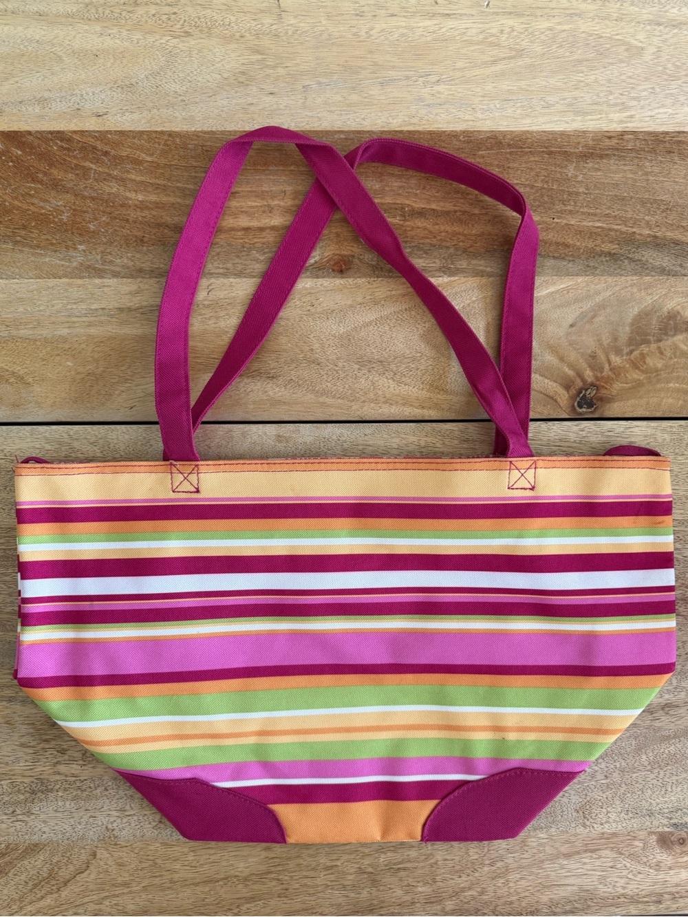 Lancome Square Bottom Striped Tote in Pink, Orange, Yellow and Green